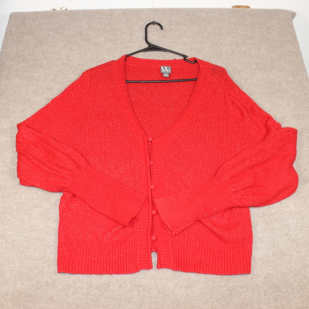 Worthington Red Pointelle Knit Cardigan Sweater V-Neck Button Front Plus Size 0X